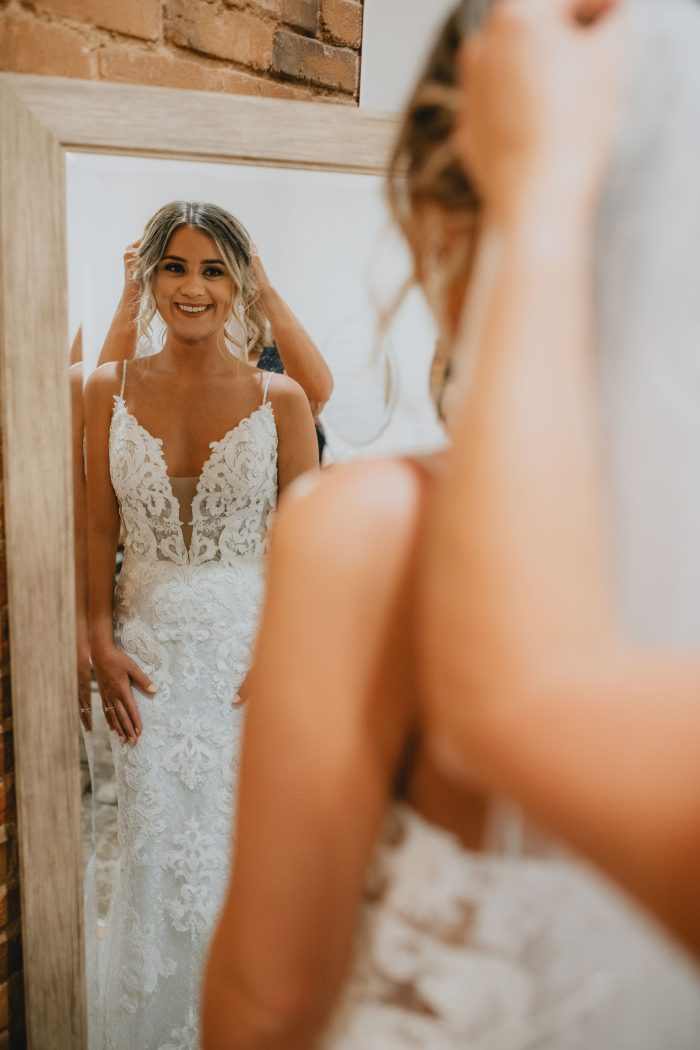 Bride In Fit-And-Flare Wedding Dress Called Tuscany Lynette By Maggie Sottero