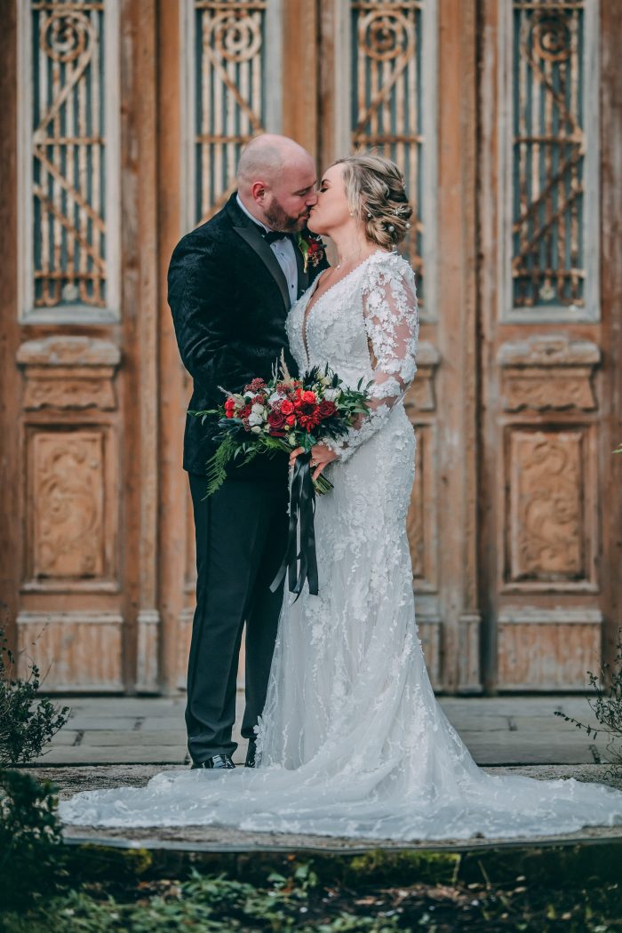 Bride In Long Sleeve Lace Wedding Dress Called Cruz By Sottero And Midgley