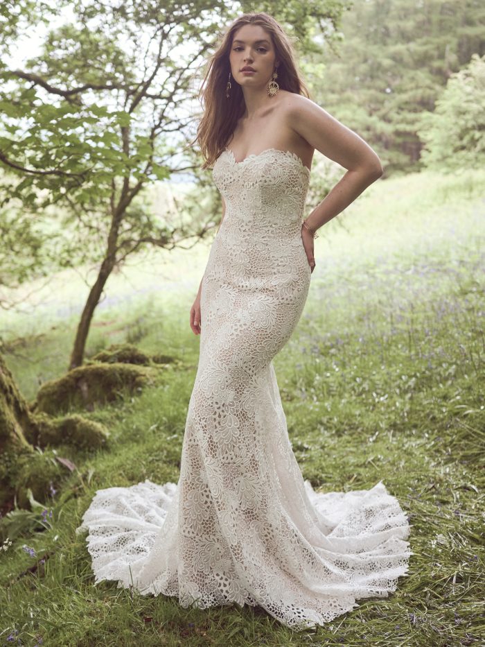 Bride In Lace Wedding Dress With Allover Lace Called Laura By Rebecca Ingram