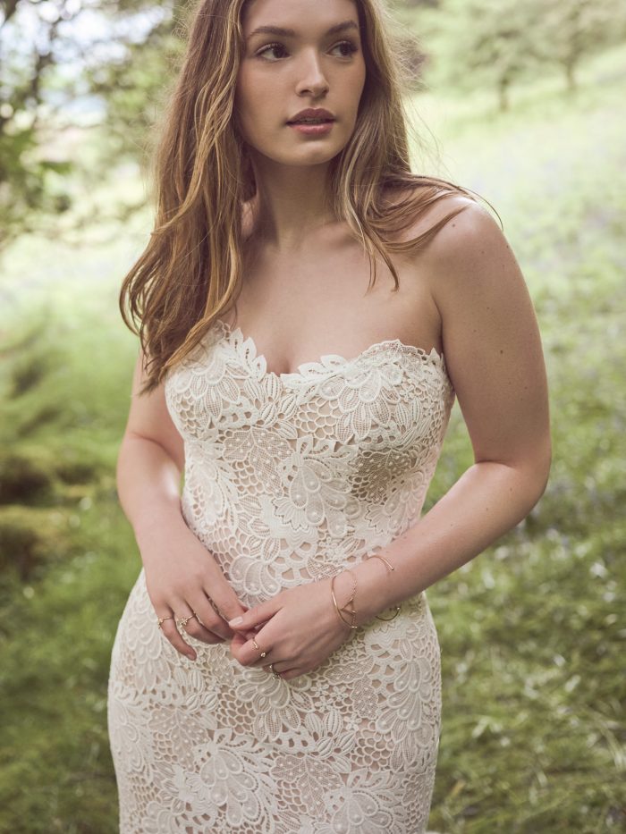 Bride In Lace Wedding Dress With Allover Lace Called Laura By Rebecca Ingram