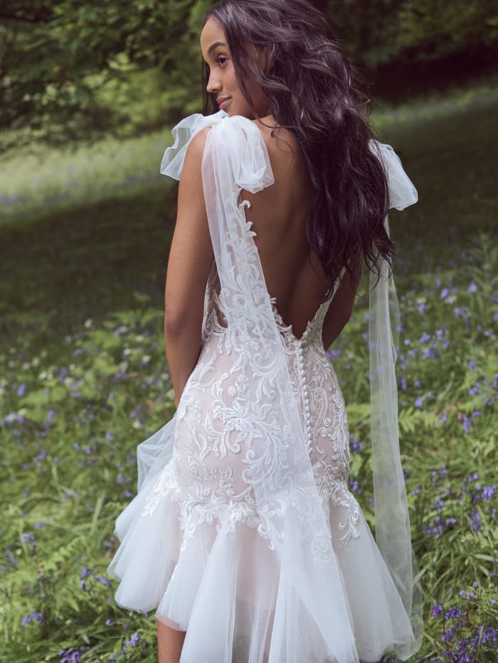 Bride In Short Wedding Dress Called Whitney By Rebecca Ingram With Bow Wedding Dress Trends