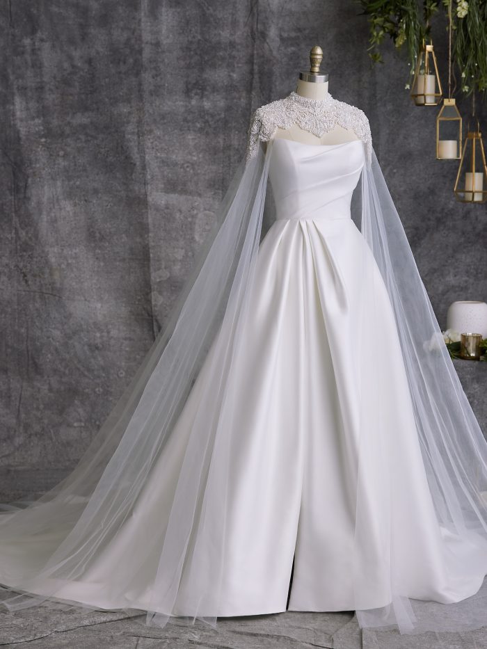 Bride In Bridal Cape Called Clarke By Sottero and Midgley