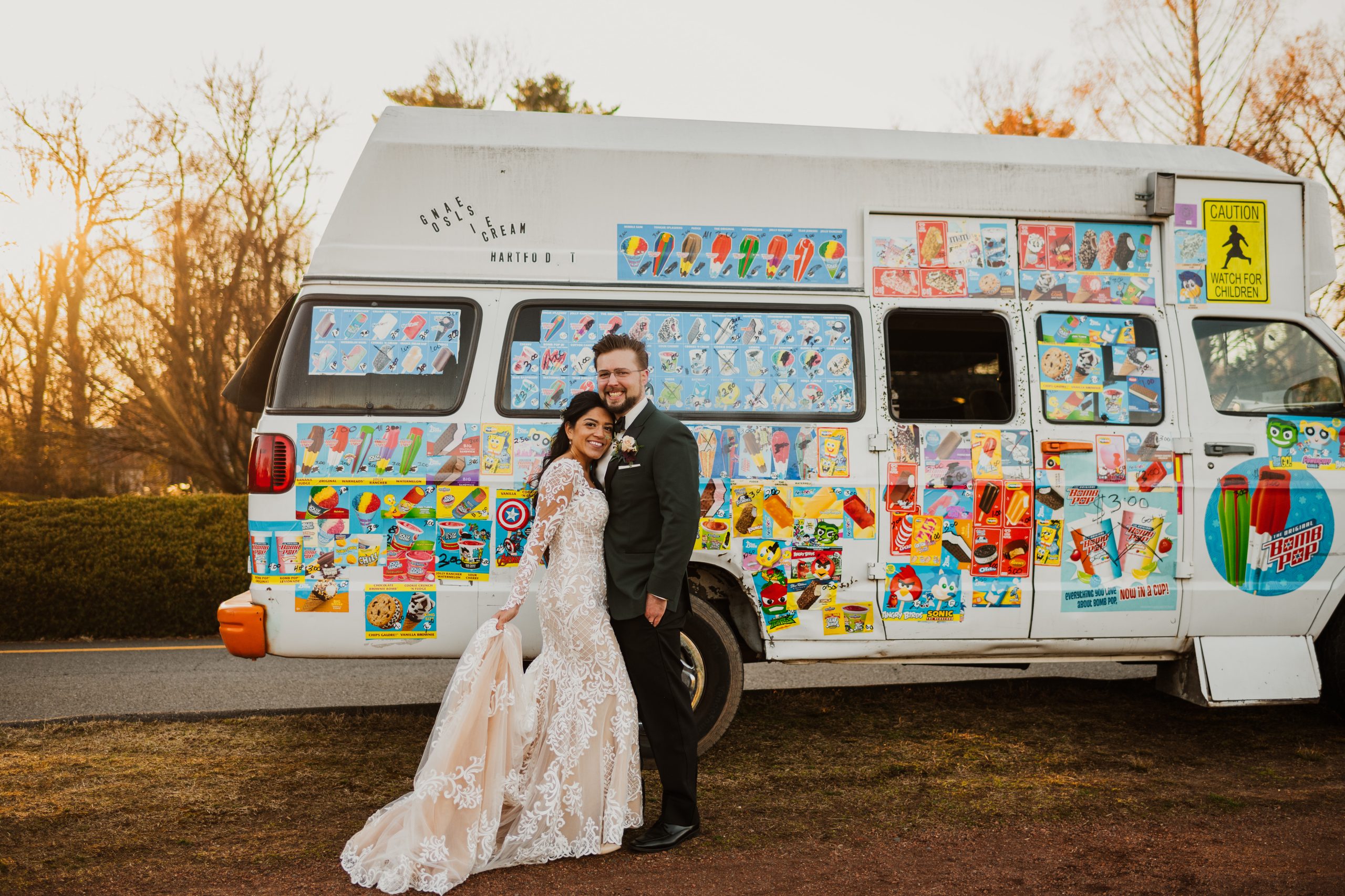 Photo Of Food Truck For Wedding With Bride In Long Sleeve Wedding Dress Called Dakota By Sottero And Midgley