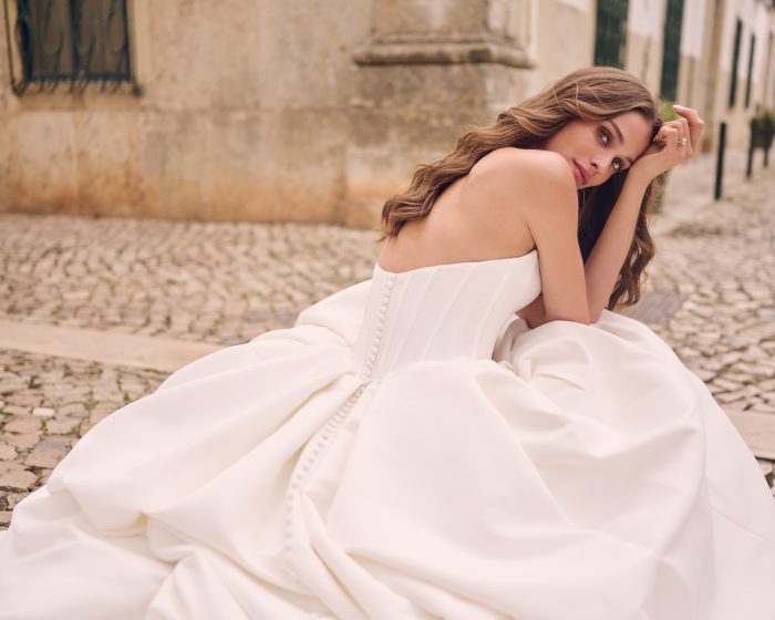 Bride In Satin Ballgown Wedding Dress Called Derrick By Maggie Sottero