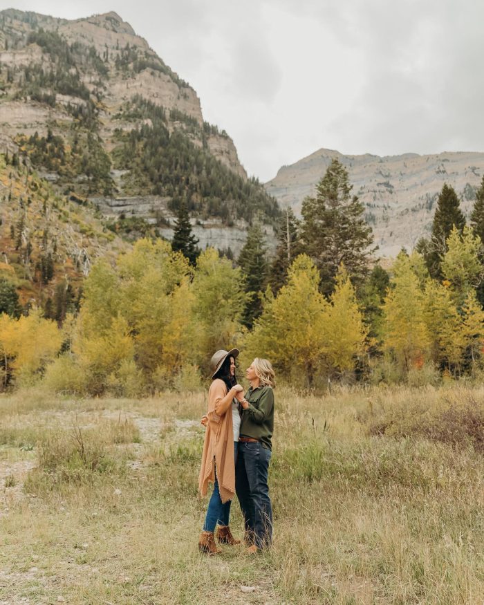 LGBTQ+ Brides In Mountains During Engagement Photoshoot