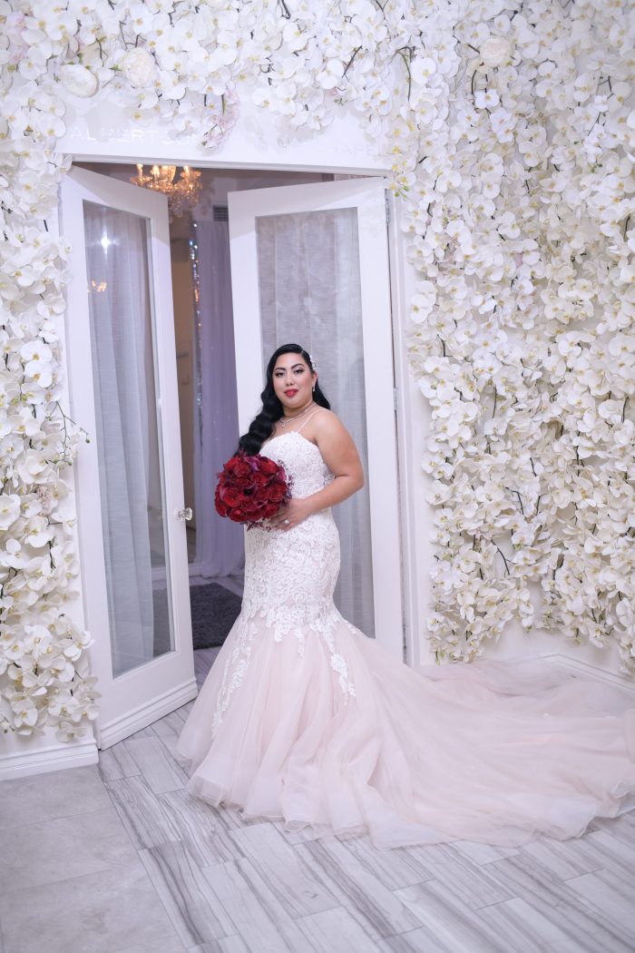 Photo of Bride In Plus Size Mermaid Wedding Dress Called Alistaire Lynette By Maggie Sottero