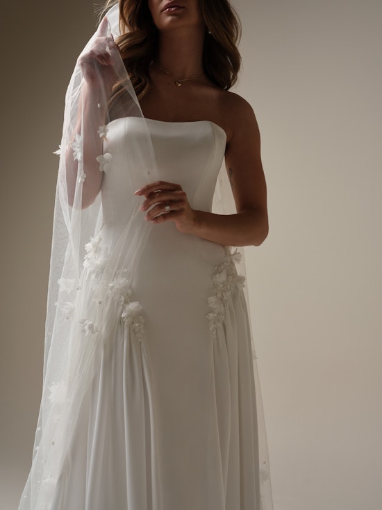 Bride wearing Morwenna by Maggie Sottero, one of our simple wedding dresses