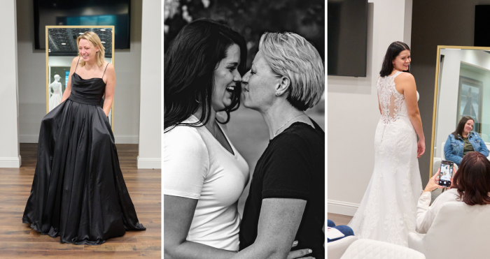 LGBTQ+ Brides Celebrating Body Positivity In Wedding Dresses Called Selena By Maggie Sottero And Frost By Sottero And Midgley