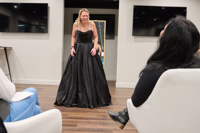 LGBTQ+ Bride In Black Ballgown Wedding Dress Called Scarlet By Maggie Sottero