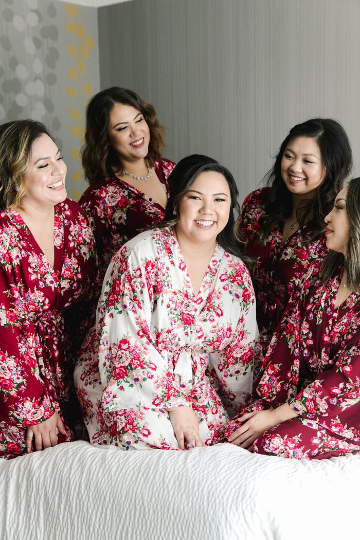 Bride And Bridesmaids In Magenta Colored Robes
