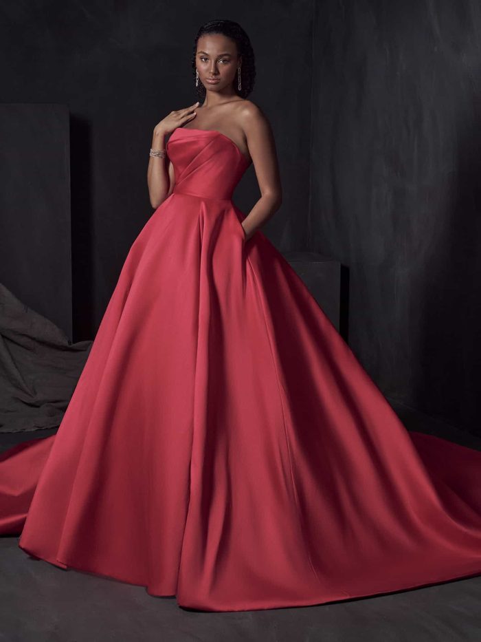Bride In Red Satin Wedding Dress Called Alera By Sottero And Midgley