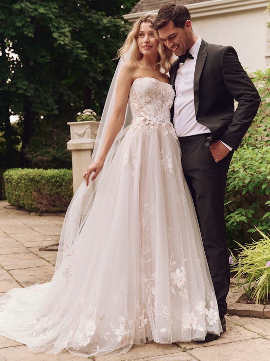 Bride wearing one of our romantic wedding dresses called Vineyard by Sottero and Midgley