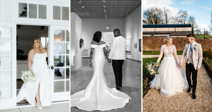 Brides wearing Maggie Sottero wedding dresses to dress for your body type