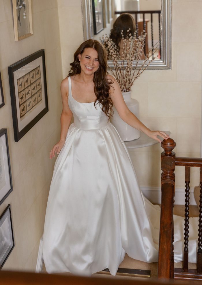 Bride In Simple Satin Wedding Dress Called Selena By Maggie Sottero