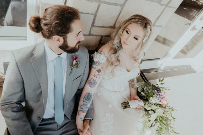 Bride In A-Line Wedding Dress Called Harlem By Maggie Sottero 