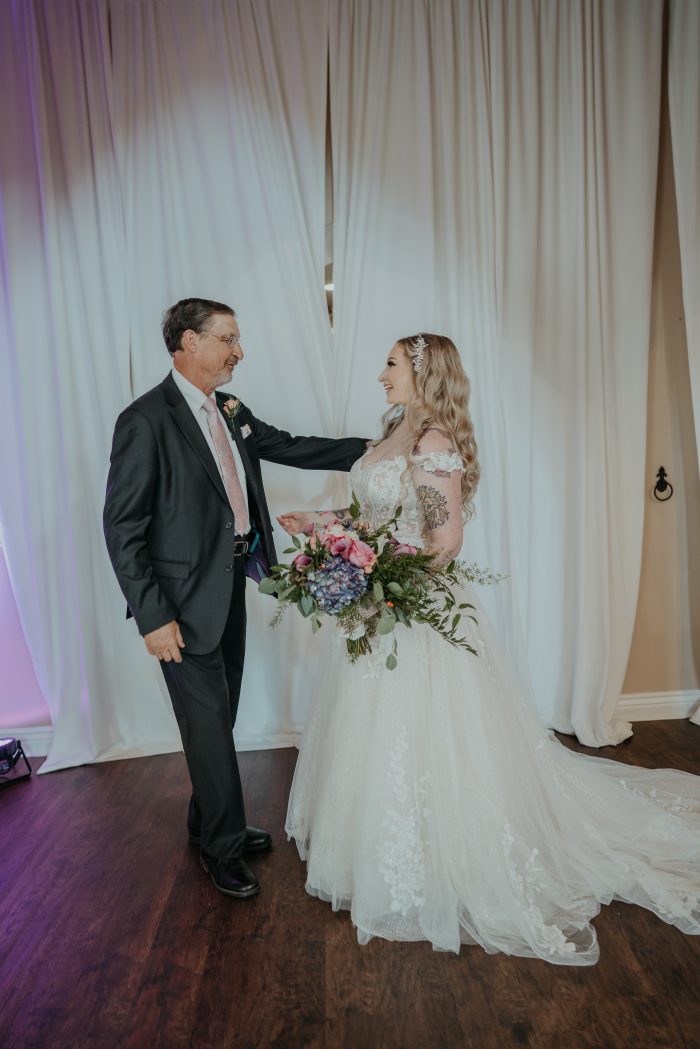 Bride In A-Line Wedding Dress Called Harlem By Maggie Sottero With Father Of The Bride