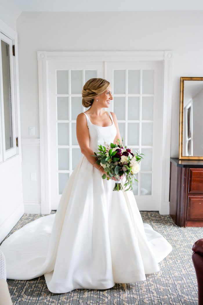 Bride In Satin Wedding Dress Called Selena By Maggie Sottero