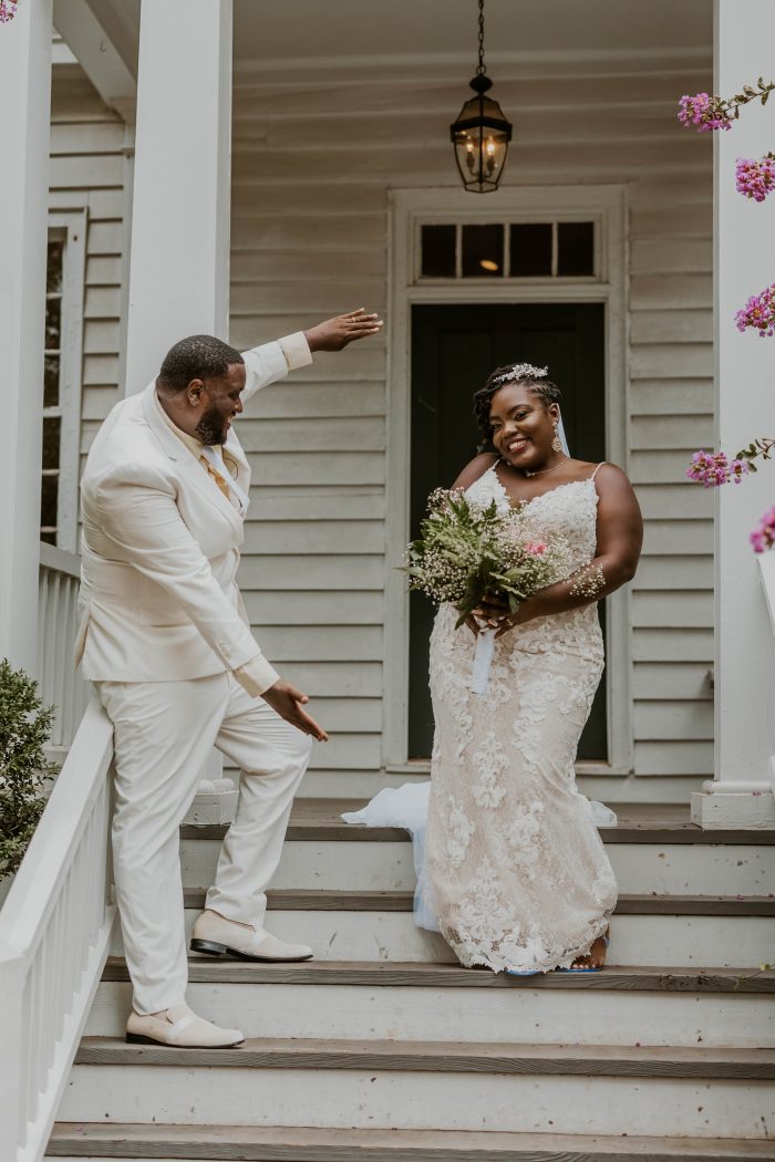 Bride In Lace Wedding Dress Called Tuscany Marie By Maggie Sottero