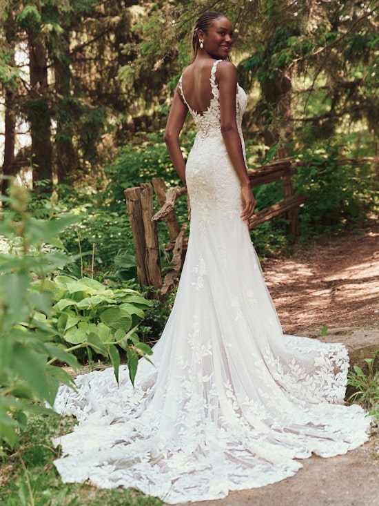 Bride wearing one of our floral wedding dresses called Keegan by Maggie Sottero