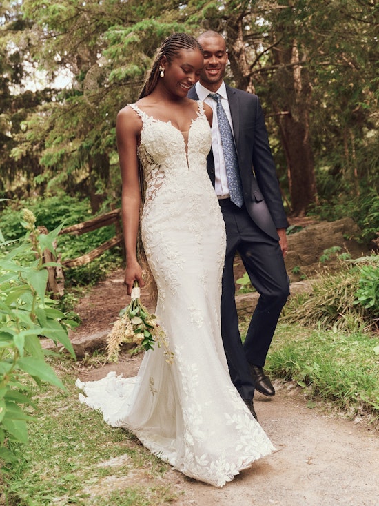 Bride wearing one of our floral wedding dresses called Keegan by Maggie Sottero