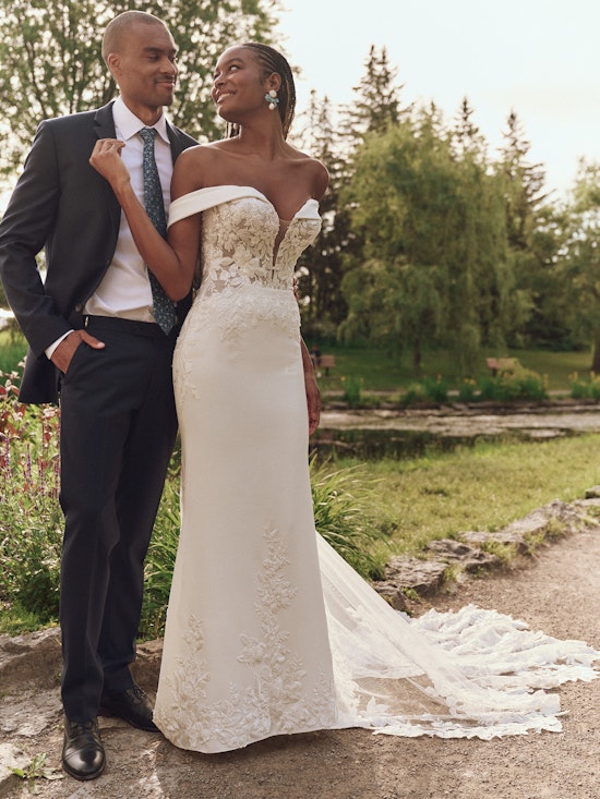 Bride wearing one of our floral wedding dresses called Yara by Maggie Sottero