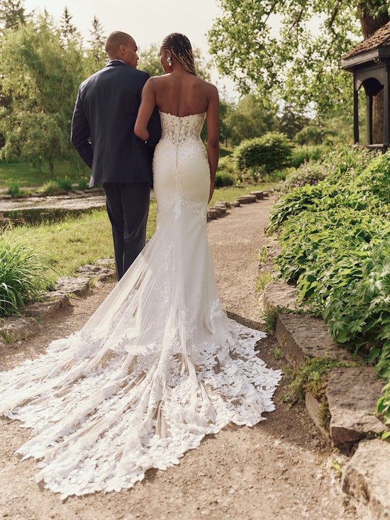 Bride wearing one of our floral wedding dresses called Yara by Maggie Sottero