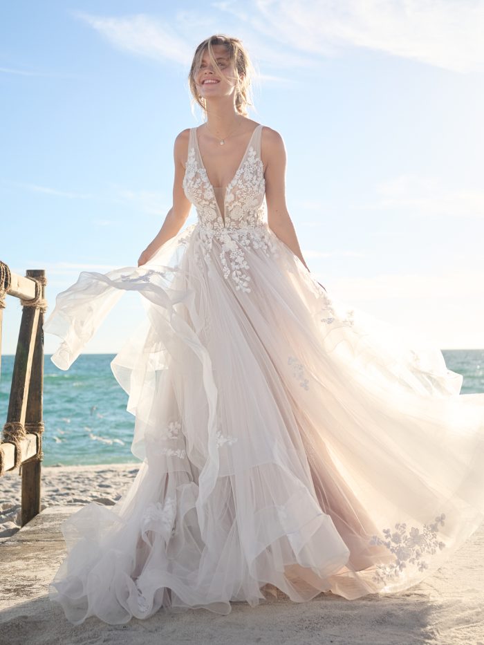 Bride In Ruffled Affordable Wedding Dress Called Winona By Rebecca Ingram