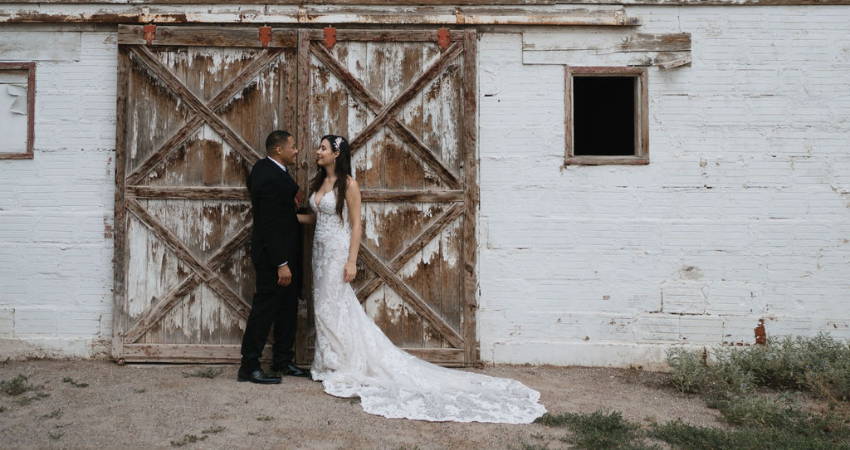 Bride In Lace Wedding Dress With Dress Train Called Tuscany Royale By Maggie Sottero