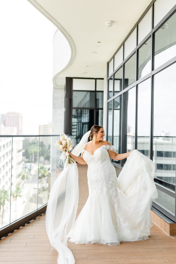 Bride In Lace Fitted Wedding Dress Called Frederique By Maggie Sottero