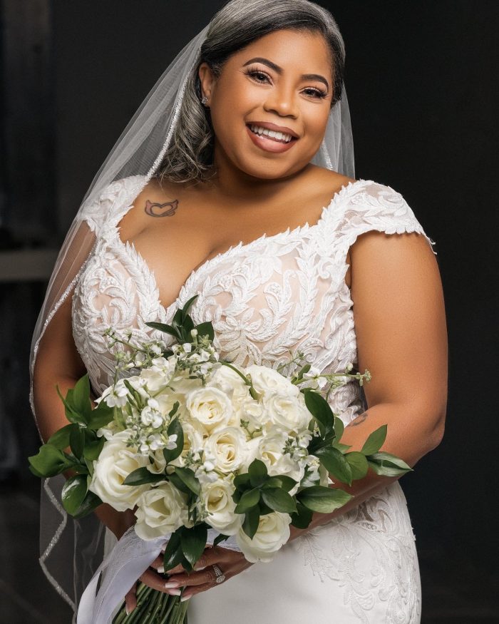 Bride In Lace Crepe Wedding Dress Called Anson By Sottero And Midgley