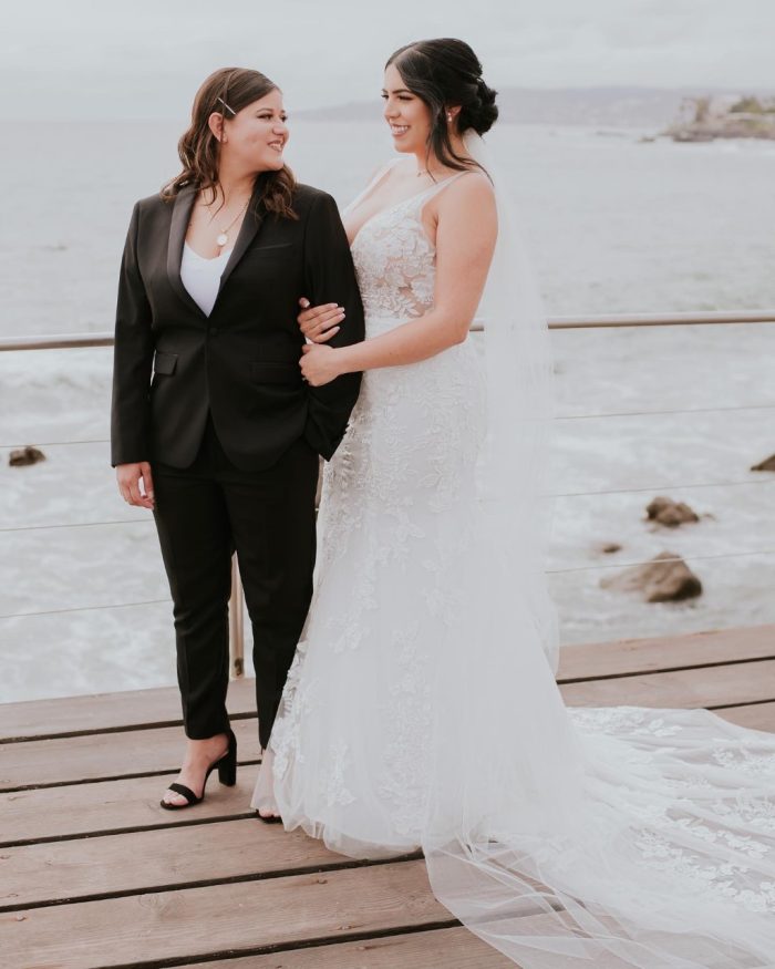 LGBTQ+ Couples With Bride In Lace Wedding Dress Called Greenley By Maggie Sottero