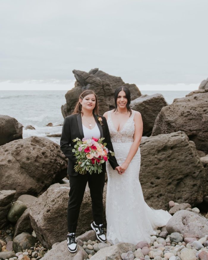 LGBTQ+ Couples With Bride In Lace Wedding Dress Called Greenley By Maggie Sottero