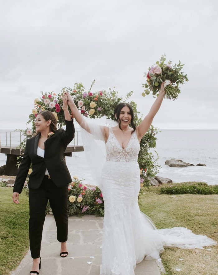 LGBTQ+ Couples With Bride In Lace Wedding Dress Called Greenley By Maggie Sottero