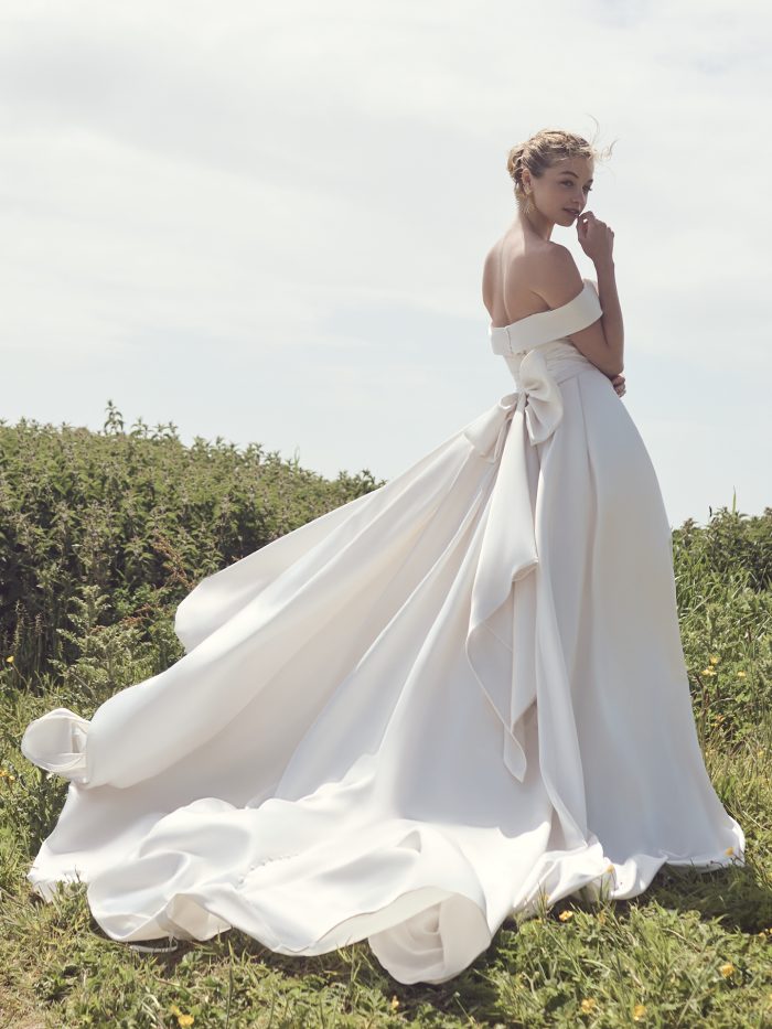 Bride In Satin Wedding Dress Called Kiki By Rebecca Ingram