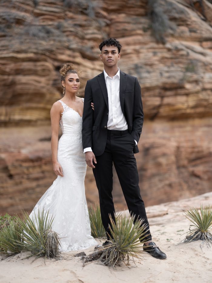 Bride In Elopement Wedding Dress Called Doreen By Maggie Sottero In Zion National Park