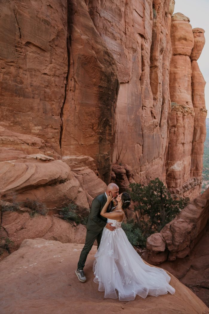 Bride In Ruffled Wedding Dress Called Lettie By Rebecca Ingram