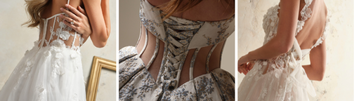 Brides wearing corset wedding dresses by Maggie Sottero