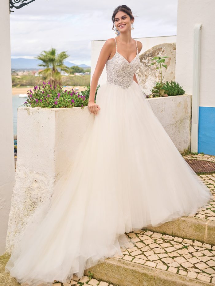 Bride In Pearl Wedding Dress Called Fiorella By Sottero And Midgley