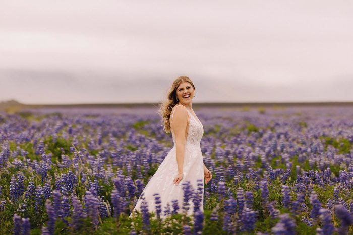 Bride In Lace Wedding Dress In Lavendar Field