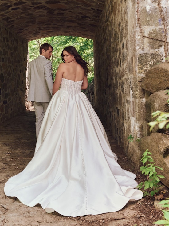 Bride wearing one of our pearl wedding dresses called Tina by Maggie Sottero