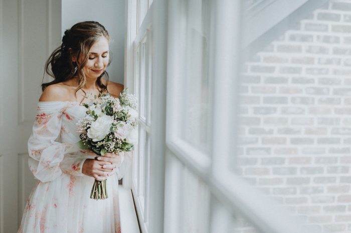 Bride In Floral Chiffon Wedding Dress Called Nerida By Sottero And Midgley For Hispanic Heritage Month