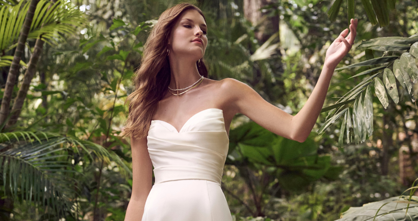 Bride in Jungle Wearing Fit-and-Flare Wedding Dress