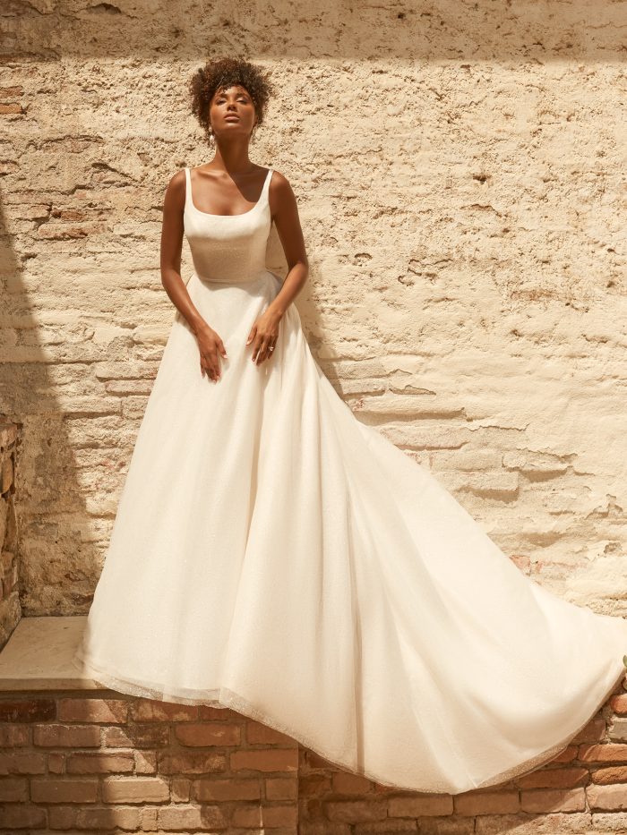 Model wearing Symphony by Maggie Sottero, one of our wedding dresses with pockets