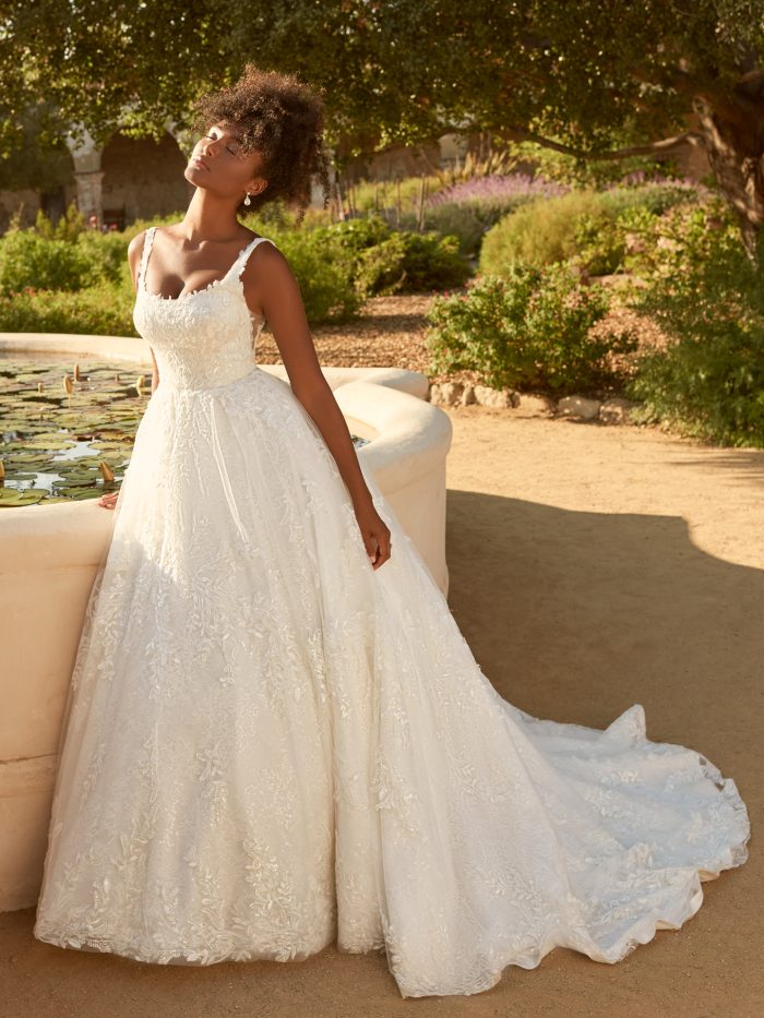 Model wearing Zyranda by Maggie Sottero, one of our wedding dresses with pockets