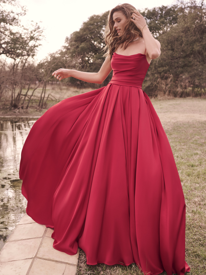 Model wearing Scarlet by Maggie Sottero, one of our wedding dresses with pockets