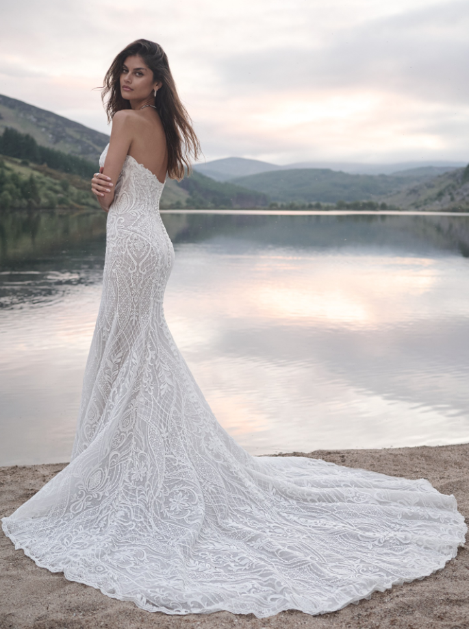 Model wearing Bronson wedding dress by Sottero and Midgley to her destination wedding