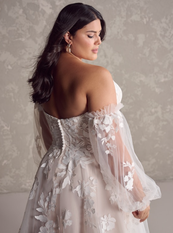 Bride wearing Ruby gown by Rebecca Ingram