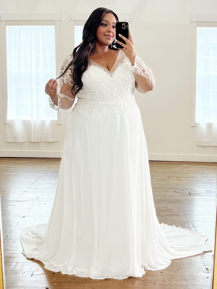 Bride with a positive body image wearing Racheal by Rebecca Ingram