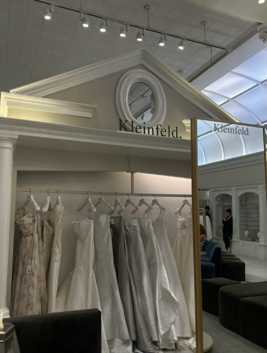 Wedding dress shopping tips: dresses on display at a bridal store
