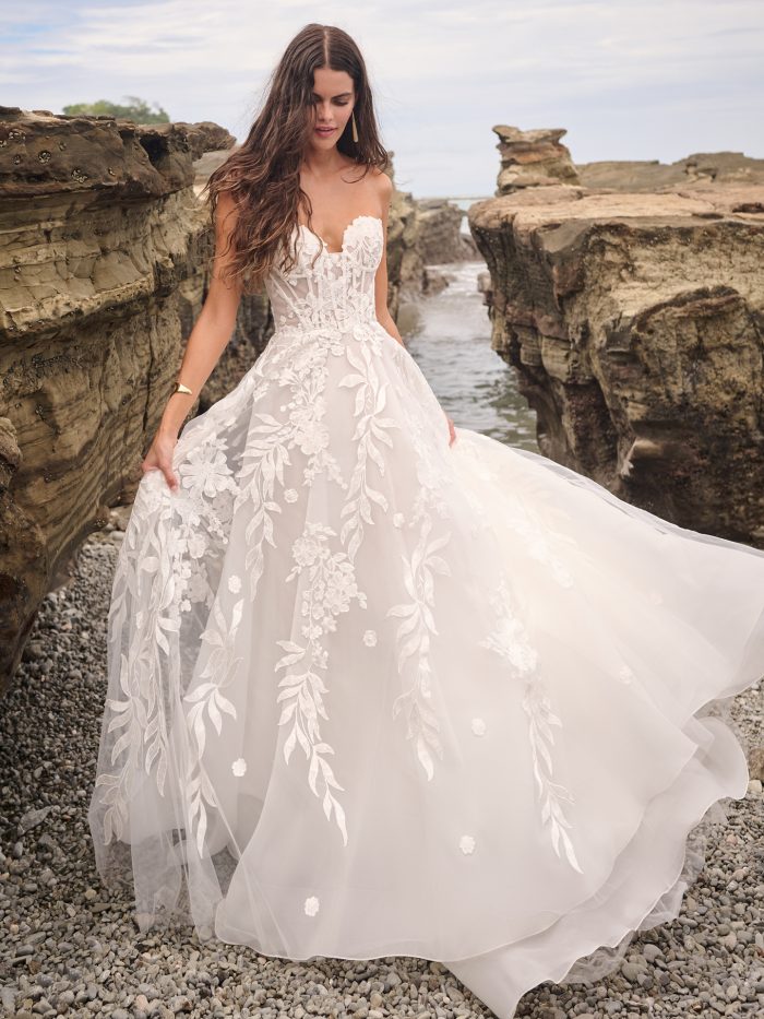 Model wearing Destin by Sottero and Midgley